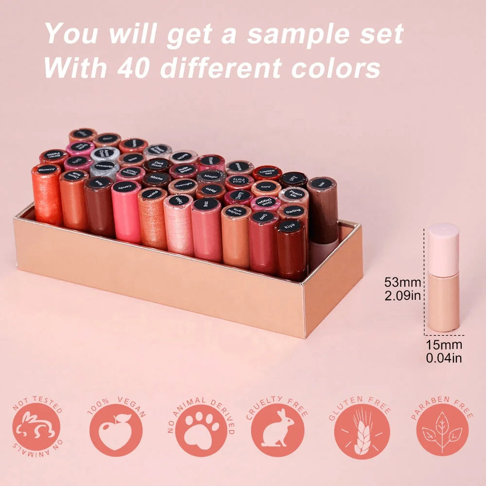 Free Makeup Samples 40 Shades Nude Glossy Mini Lip Gloss Set Shimmer Glitter Lipgloss Vendor